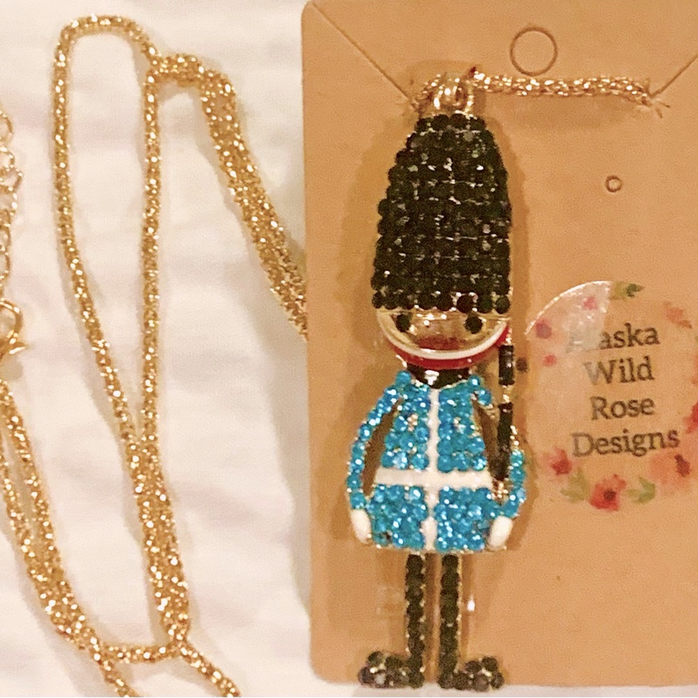 Soldier Nutcracker, Guard Black, Blue, & Gold Crystal & Enamel Necklace